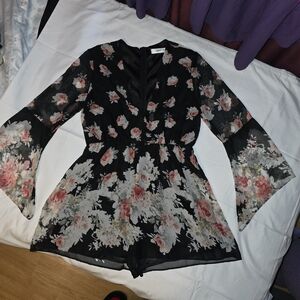 Floral Bell Sleeve Romper Shorts